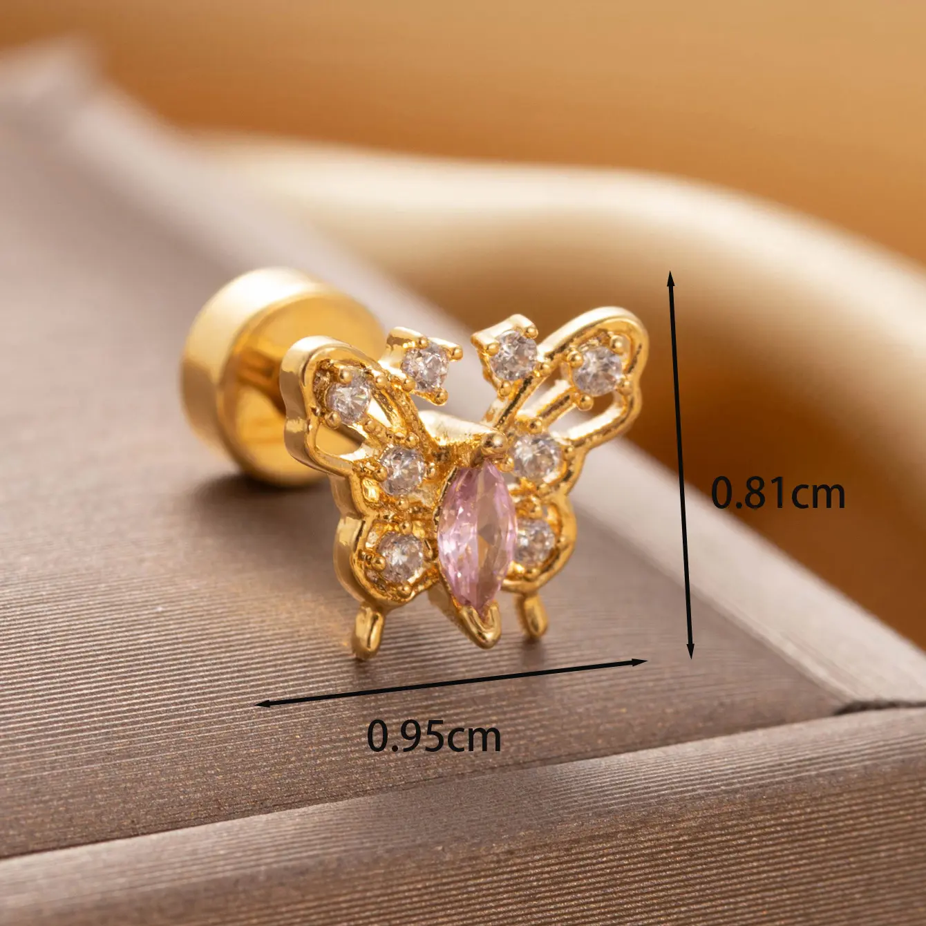 1 Piece Simple Series Classic Butterfly Copper 18K Gold Plated Zircon Women's Stud Earrings 